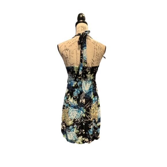 Tropical Tie Halter Mini Dress Blues Whites Backless Med / Lar NWT Stretch Beach - Picture 14 of 14
